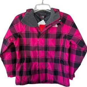 The North Face Plaid Pink HyVent hoodie size 10/12